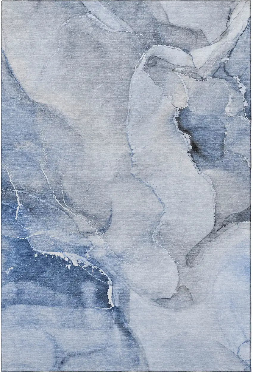 Blue And Ivory Abstract Washable Area Rug With UV Protection Photo 3