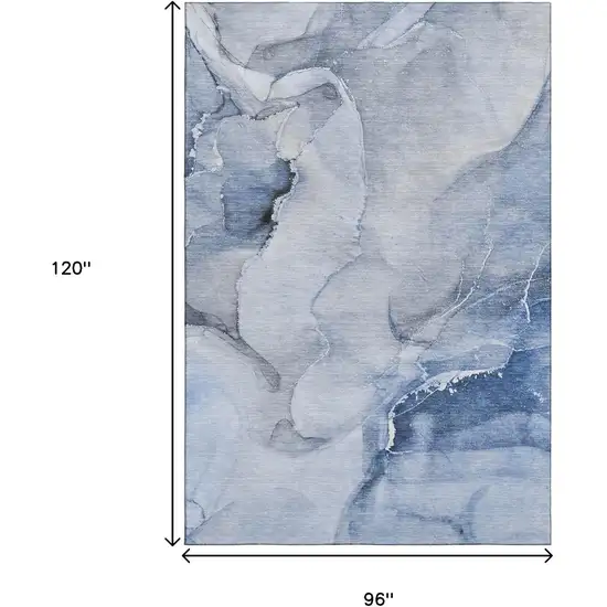 Blue And Ivory Abstract Washable Area Rug With UV Protection Photo 7