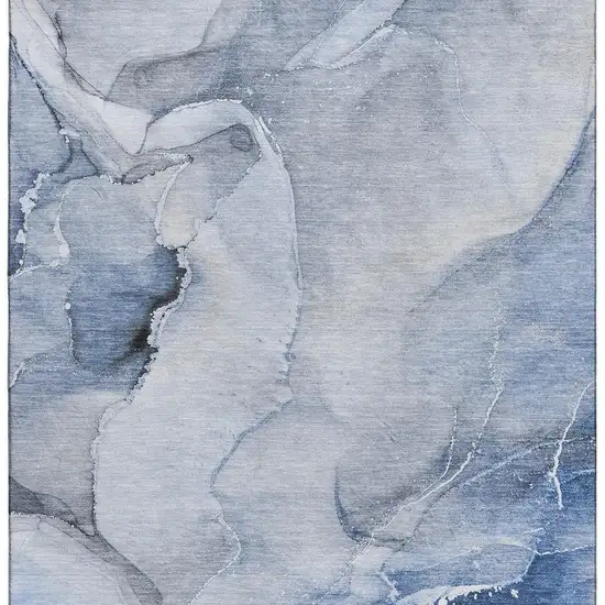 Blue And Ivory Abstract Washable Area Rug With UV Protection Photo 5