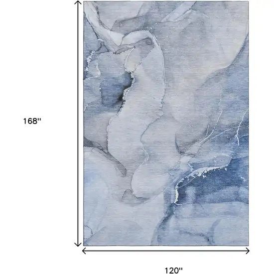Blue And Ivory Abstract Washable Area Rug With UV Protection Photo 8