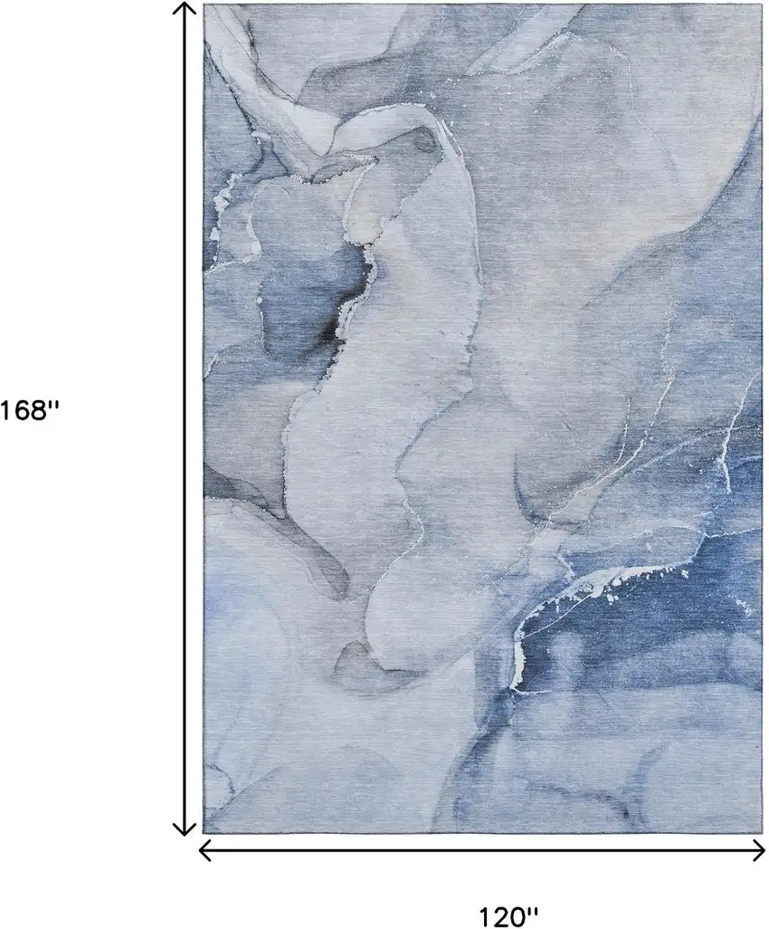 Blue And Ivory Abstract Washable Area Rug With UV Protection Photo 8