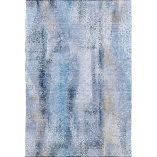 Blue And Ivory Abstract Washable Area Rug With UV Protection Photo 1