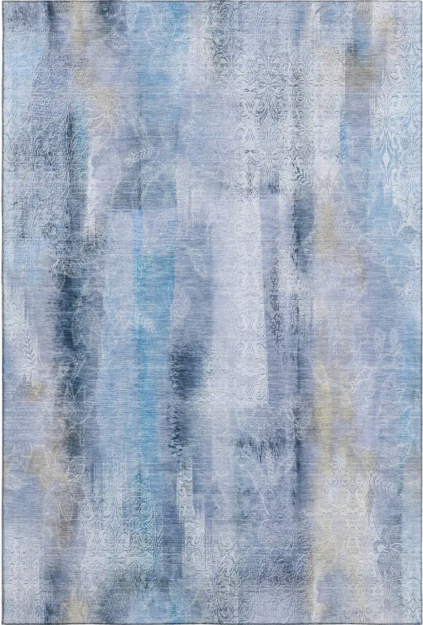 Blue And Ivory Abstract Washable Area Rug With UV Protection Photo 1