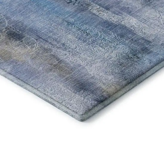 Blue And Ivory Abstract Washable Area Rug With UV Protection Photo 8