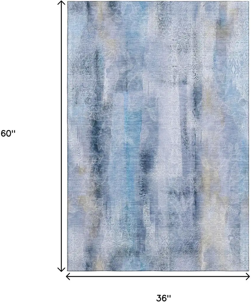 Blue And Ivory Abstract Washable Area Rug With UV Protection Photo 6