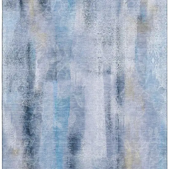 Blue And Ivory Abstract Washable Area Rug With UV Protection Photo 3