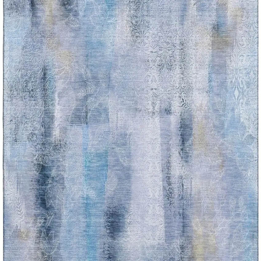Blue And Ivory Abstract Washable Area Rug With UV Protection Photo 3