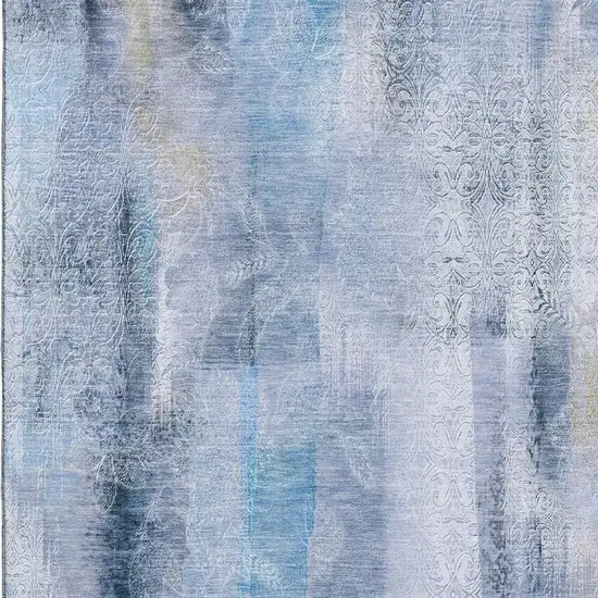 Blue And Ivory Abstract Washable Area Rug With UV Protection Photo 3