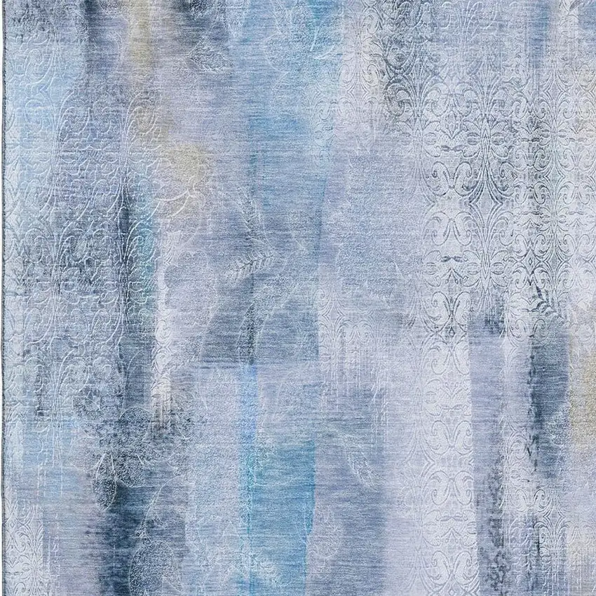 Blue And Ivory Abstract Washable Area Rug With UV Protection Photo 3