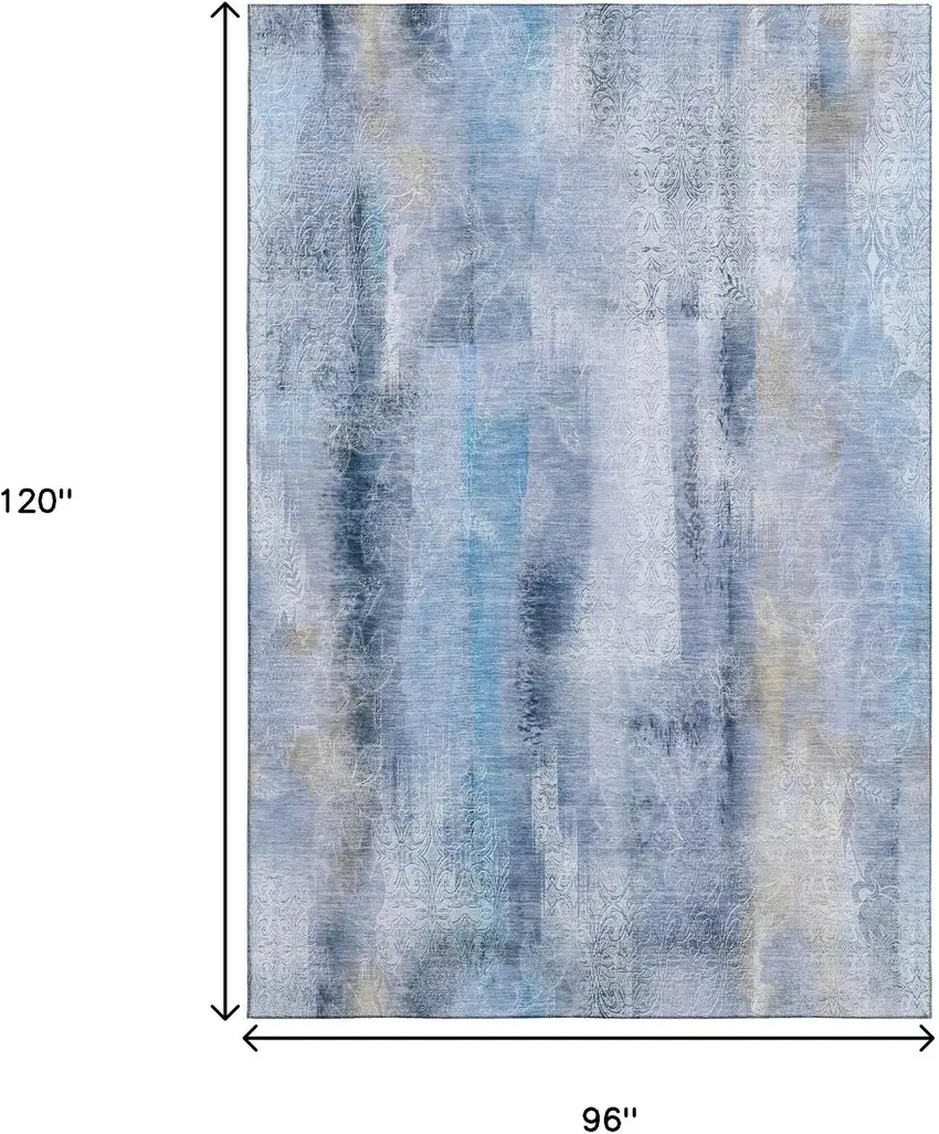 Blue And Ivory Abstract Washable Area Rug With UV Protection Photo 3