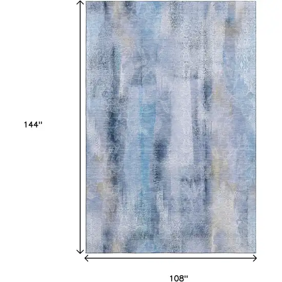 Blue And Ivory Abstract Washable Area Rug With UV Protection Photo 3