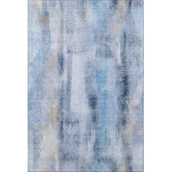 Blue And Ivory Abstract Washable Area Rug With UV Protection Photo 4
