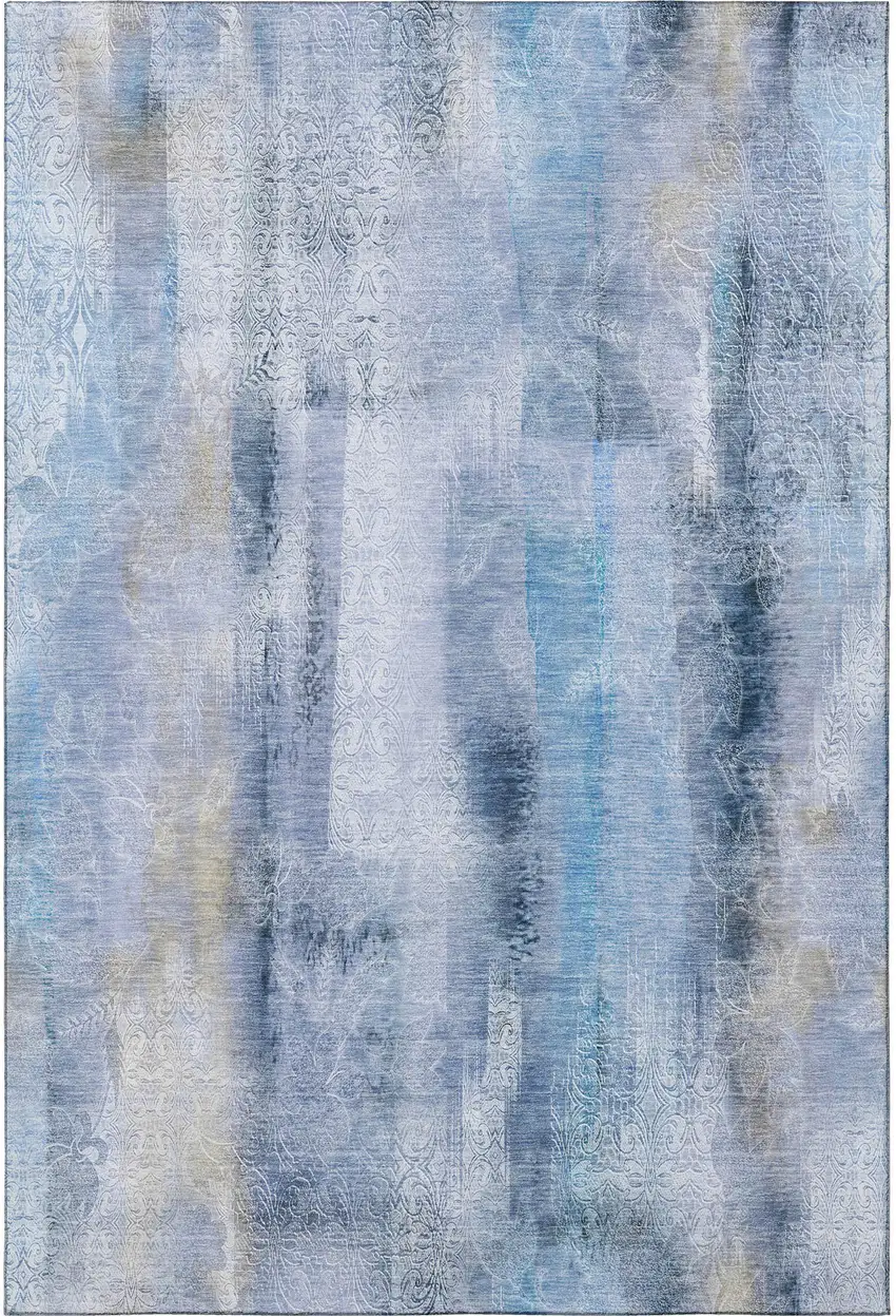Blue And Ivory Abstract Washable Area Rug With UV Protection Photo 4