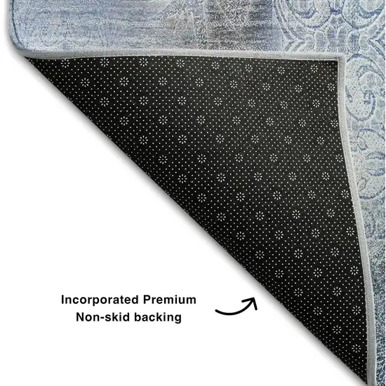 Blue And Ivory Abstract Washable Area Rug With UV Protection Photo 7