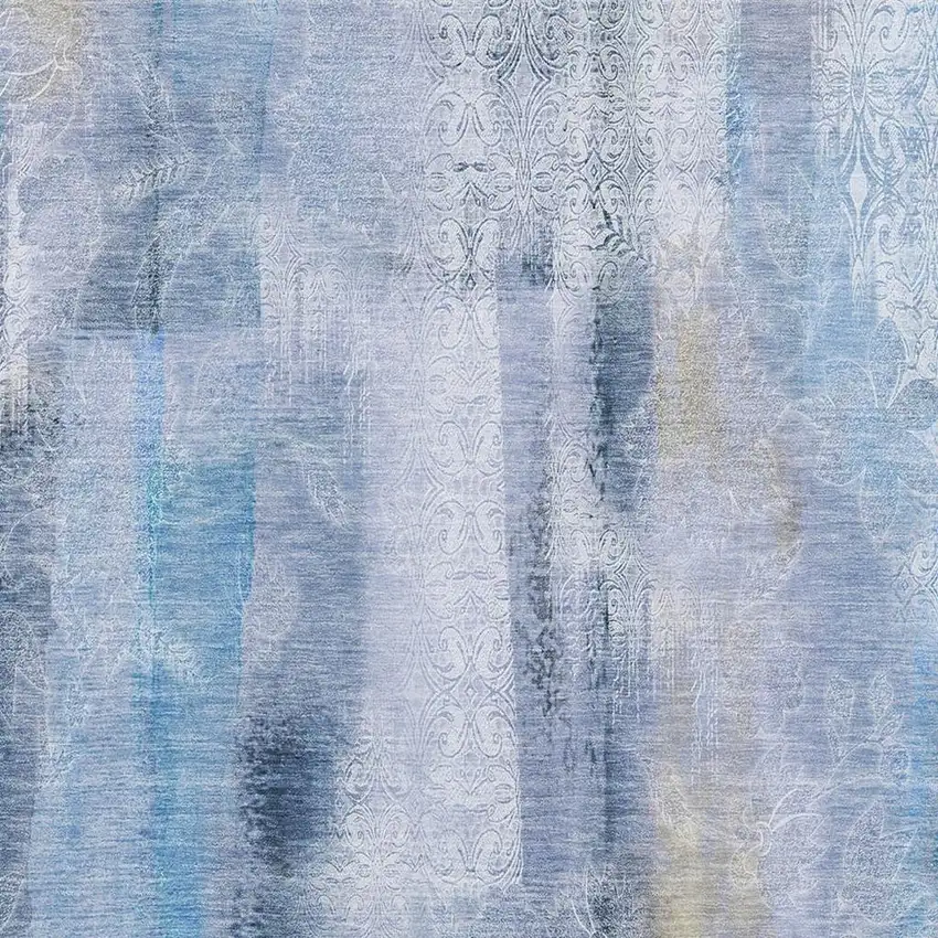 Blue And Ivory Abstract Washable Area Rug With UV Protection Photo 3