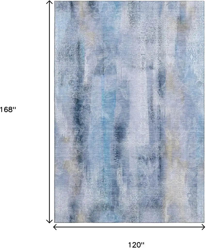 Blue And Ivory Abstract Washable Area Rug With UV Protection Photo 3