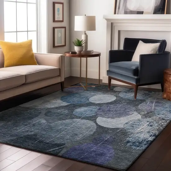 Blue And Ivory Abstract Washable Area Rug With UV Protection Photo 4