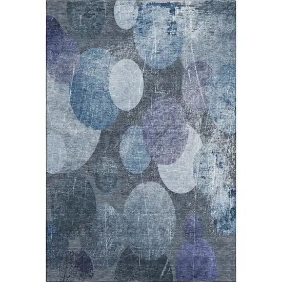 Blue And Ivory Abstract Washable Area Rug With UV Protection Photo 1