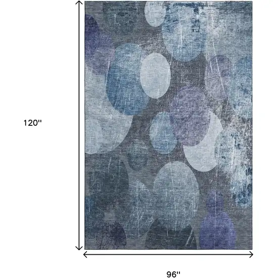 Blue And Ivory Abstract Washable Area Rug With UV Protection Photo 3