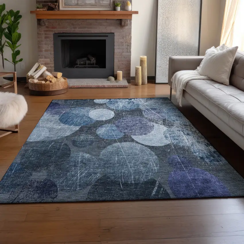 Blue And Ivory Abstract Washable Area Rug With UV Protection Photo 5