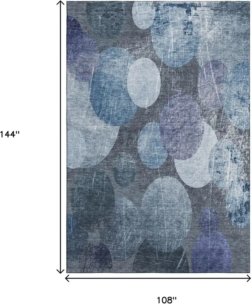 Blue And Ivory Abstract Washable Area Rug With UV Protection Photo 3