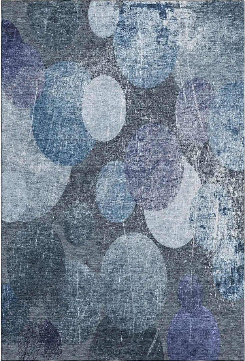 Blue And Ivory Abstract Washable Area Rug With UV Protection Photo 1