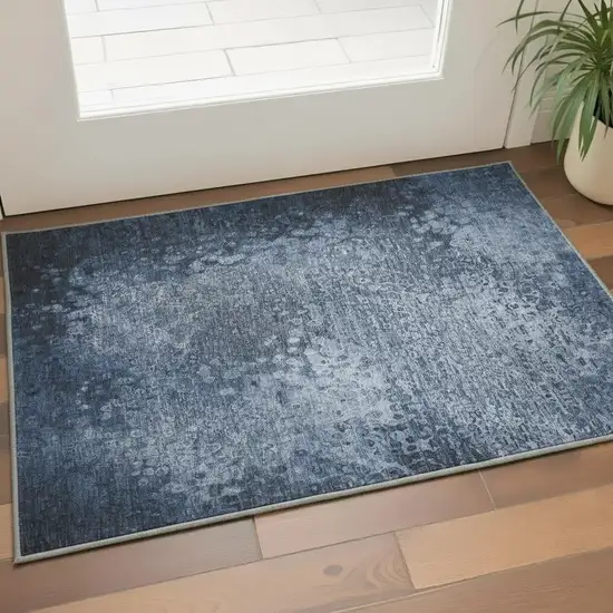 Blue And Ivory Abstract Washable Area Rug With UV Protection Photo 2