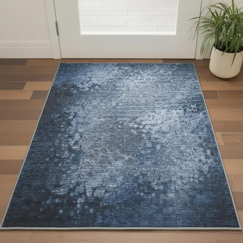 Blue And Ivory Abstract Washable Area Rug With UV Protection Photo 3