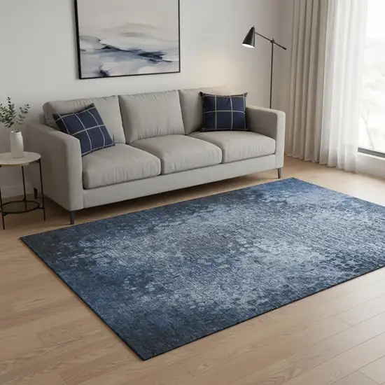 Blue And Ivory Abstract Washable Area Rug With UV Protection Photo 2