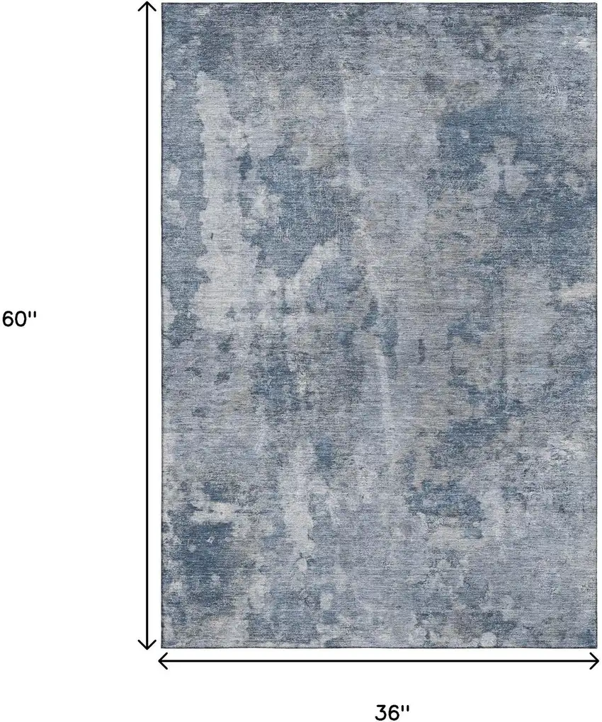 Blue And Ivory Abstract Washable Area Rug With UV Protection Photo 5