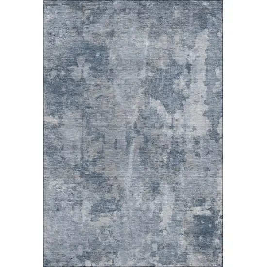 Blue And Ivory Abstract Washable Area Rug With UV Protection Photo 4