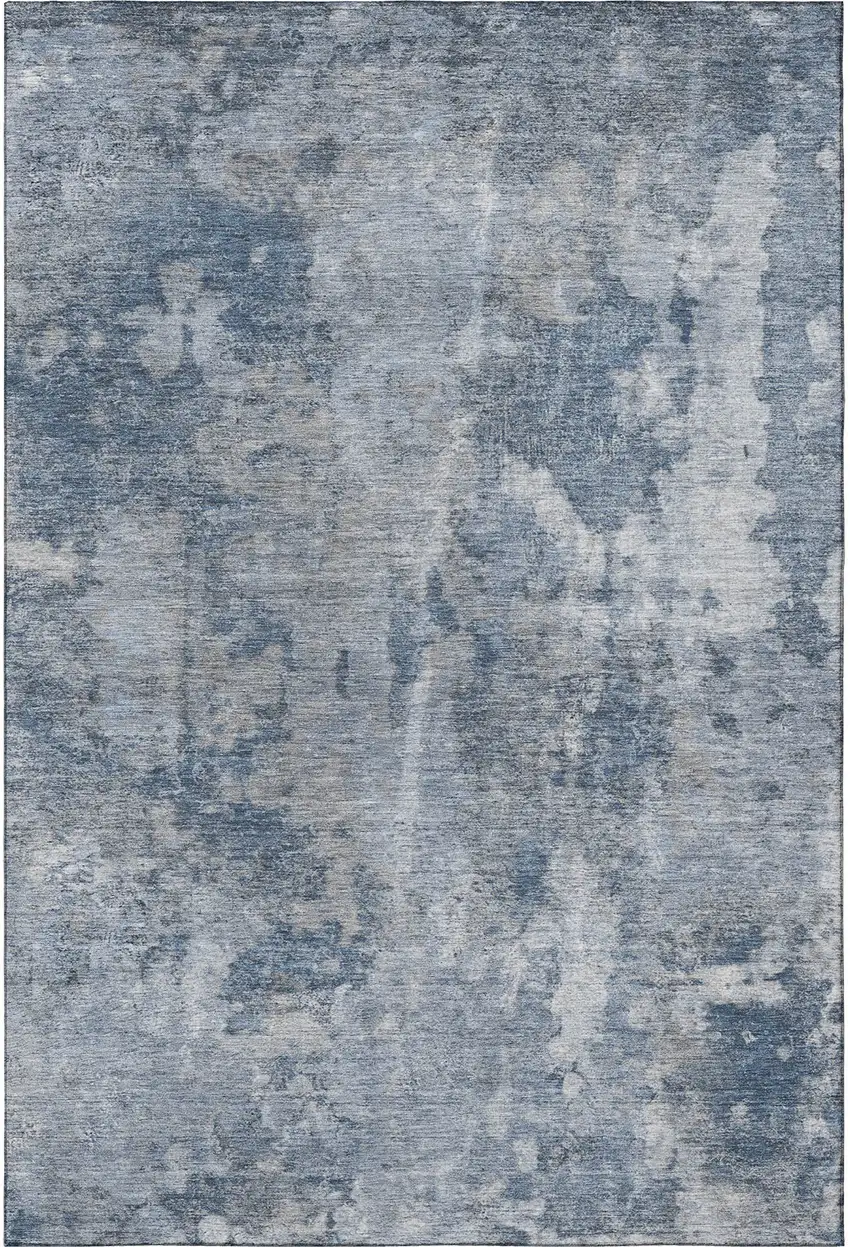 Blue And Ivory Abstract Washable Area Rug With UV Protection Photo 4