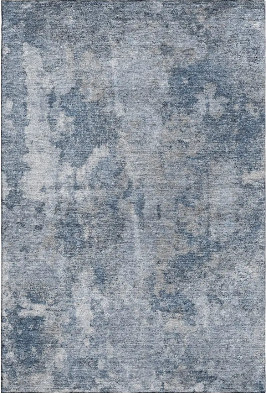 Blue And Ivory Abstract Washable Area Rug With UV Protection Photo 1