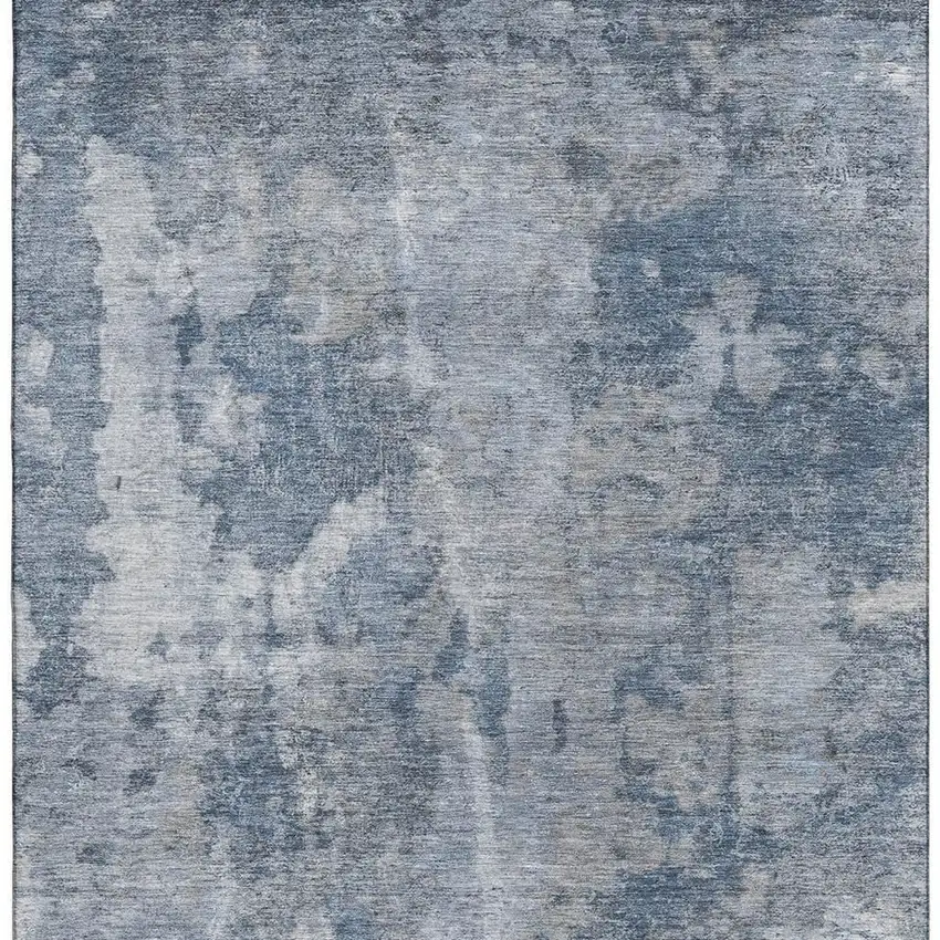 Blue And Ivory Abstract Washable Area Rug With UV Protection Photo 4