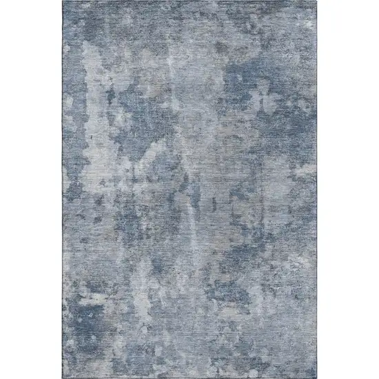 Blue And Ivory Abstract Washable Area Rug With UV Protection Photo 1