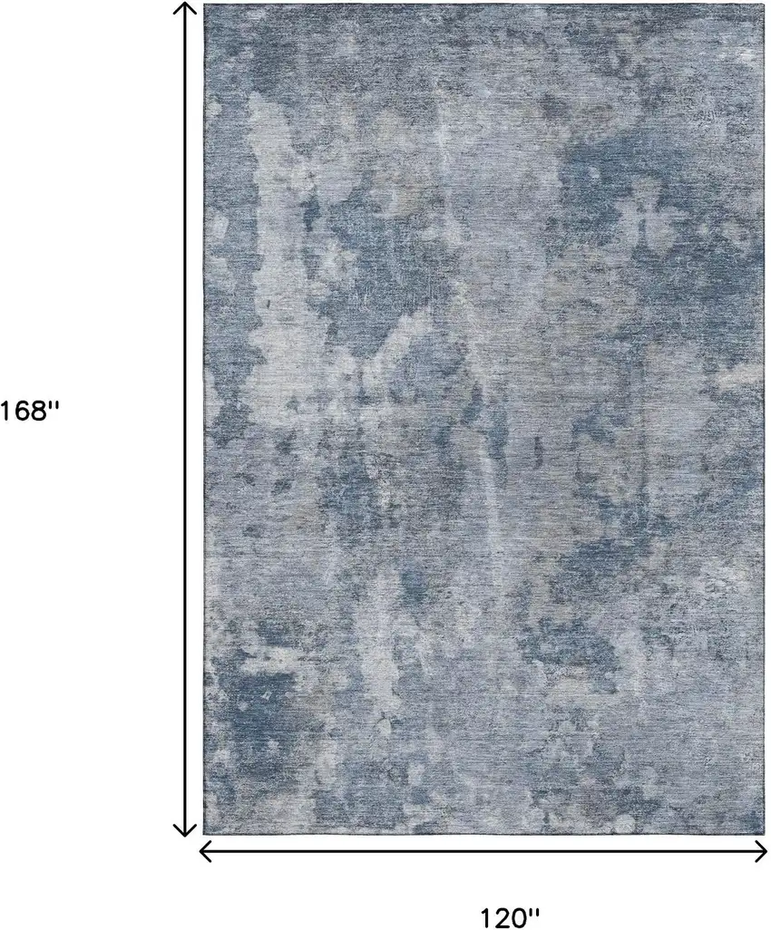 Blue And Ivory Abstract Washable Area Rug With UV Protection Photo 3