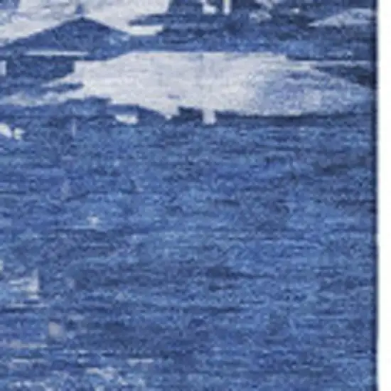 Blue And Ivory Abstract Washable Area Rug With UV Protection Photo 4