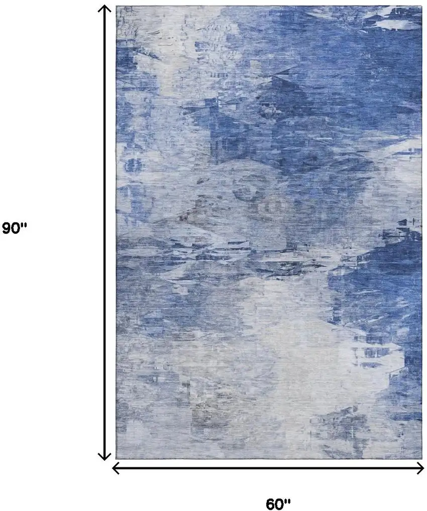 Blue And Ivory Abstract Washable Area Rug With UV Protection Photo 3