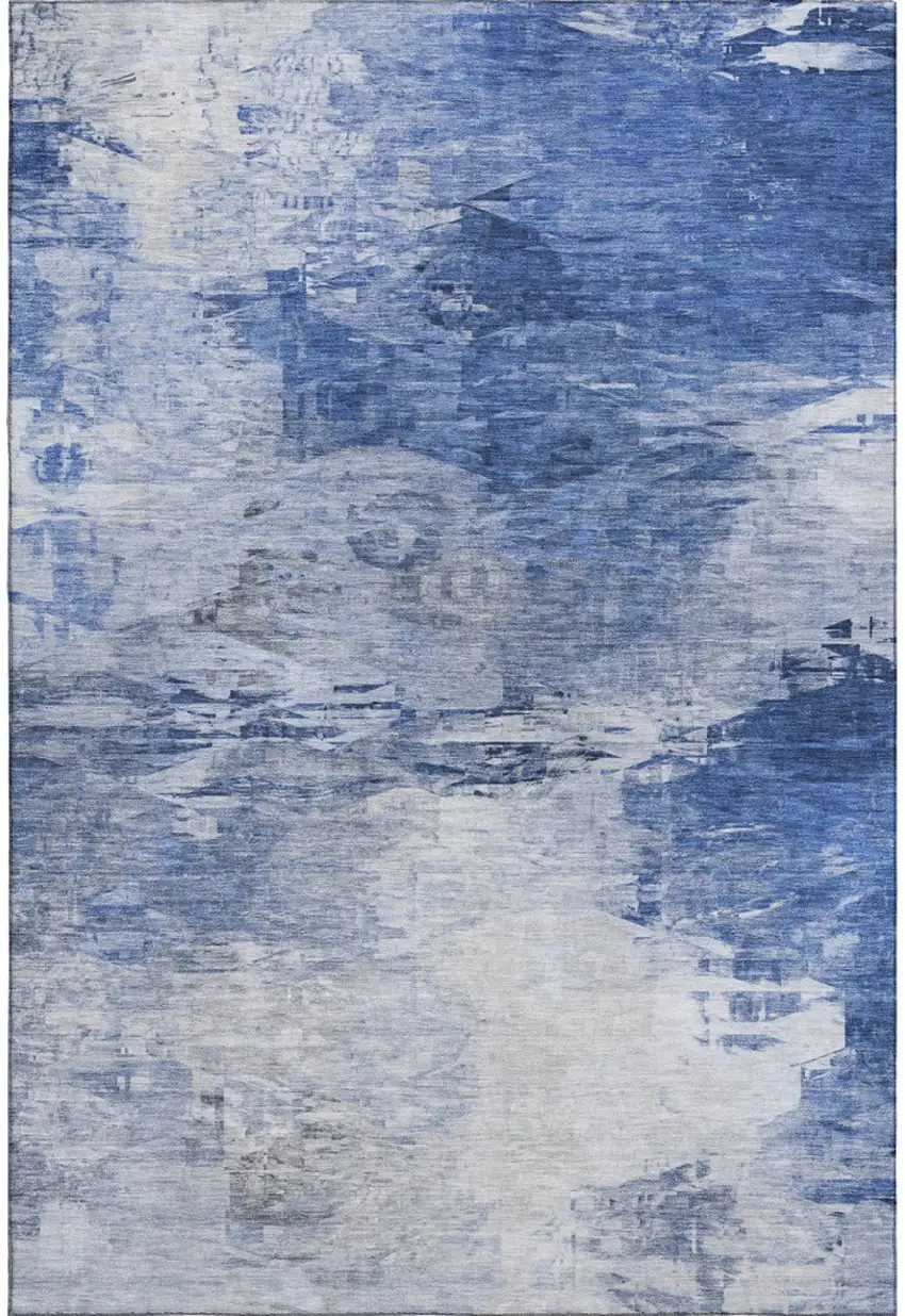 Blue And Ivory Abstract Washable Area Rug With UV Protection Photo 2