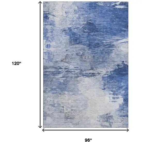 Blue And Ivory Abstract Washable Area Rug With UV Protection Photo 3