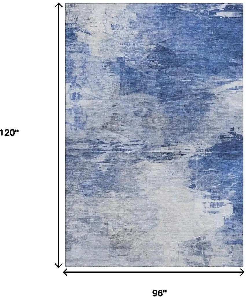 Blue And Ivory Abstract Washable Area Rug With UV Protection Photo 3