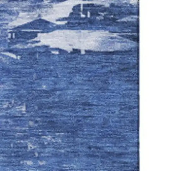 Blue And Ivory Abstract Washable Area Rug With UV Protection Photo 3