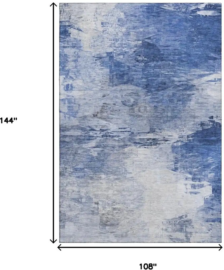 Blue And Ivory Abstract Washable Area Rug With UV Protection Photo 3