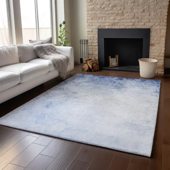 Blue And Ivory Abstract Washable Area Rug With UV Protection Photo 4