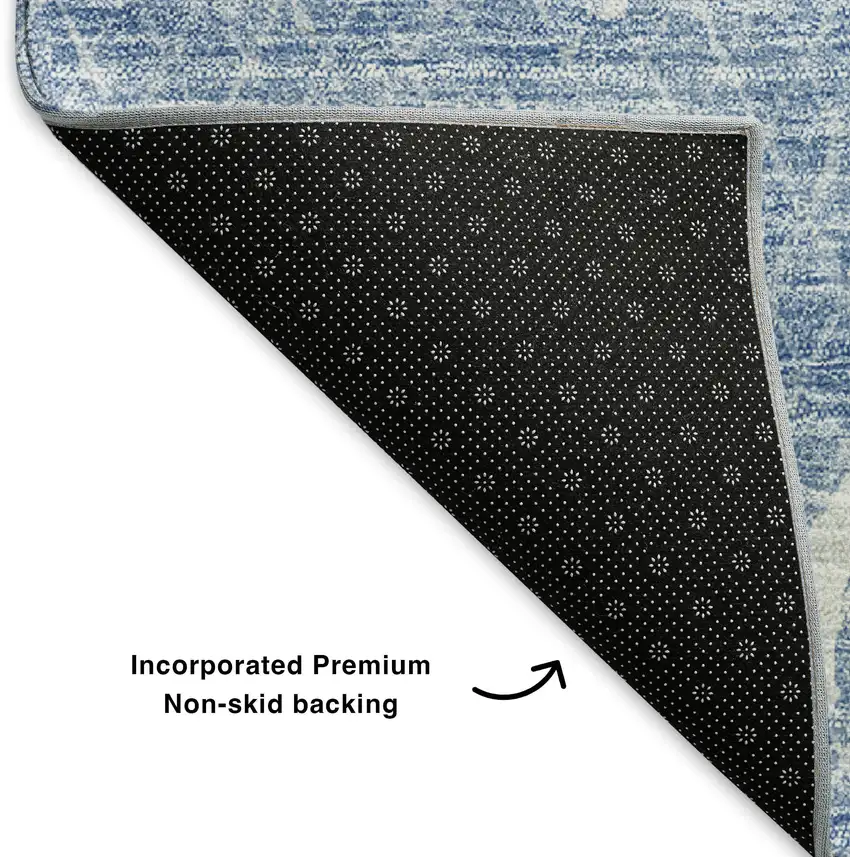 Blue And Ivory Abstract Washable Area Rug With UV Protection Photo 6
