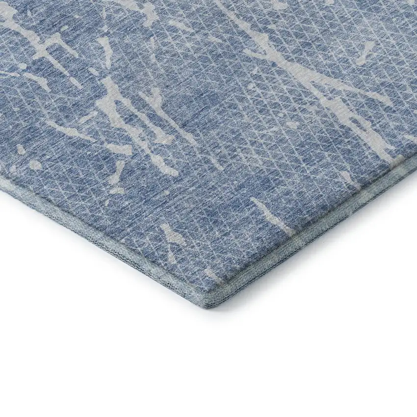 Blue And Ivory Abstract Washable Area Rug With UV Protection Photo 7