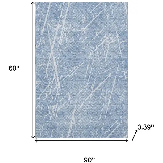 Blue And Ivory Abstract Washable Area Rug With UV Protection Photo 3