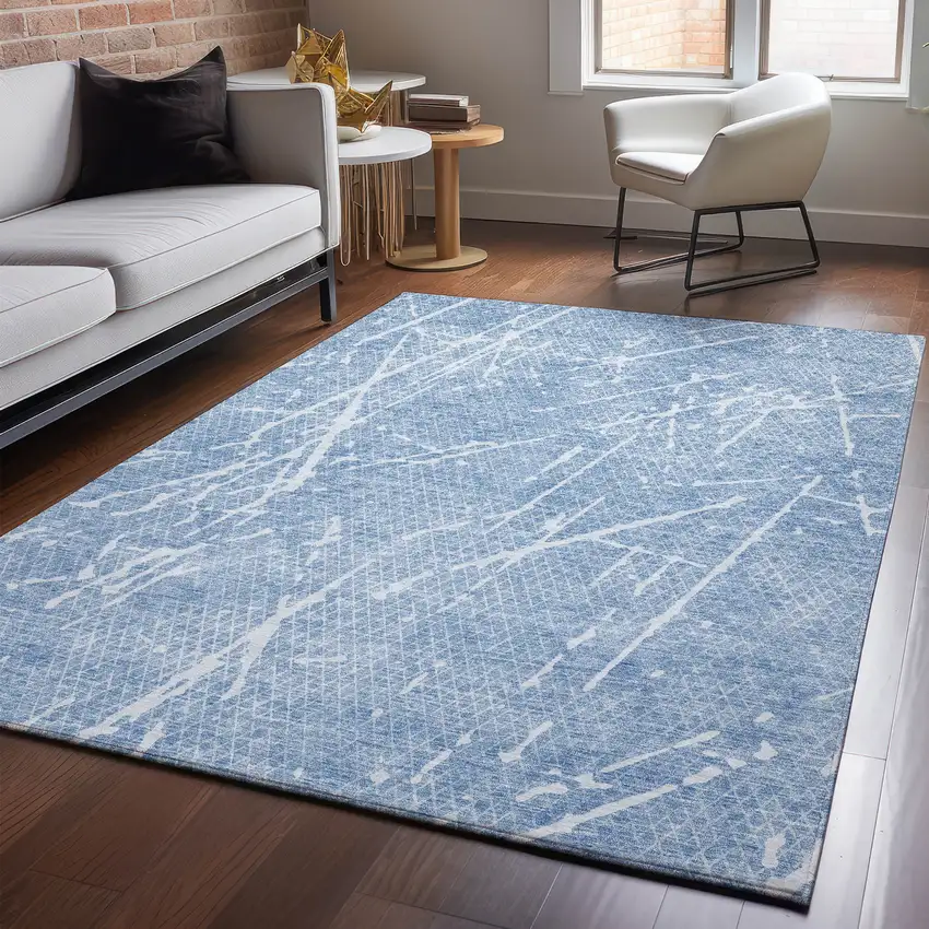Blue And Ivory Abstract Washable Area Rug With UV Protection Photo 2