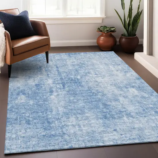 Blue And Ivory Abstract Washable Area Rug With UV Protection Photo 6