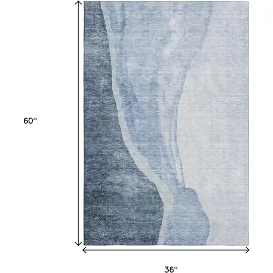 Blue And Ivory Abstract Washable Area Rug With UV Protection Photo 6